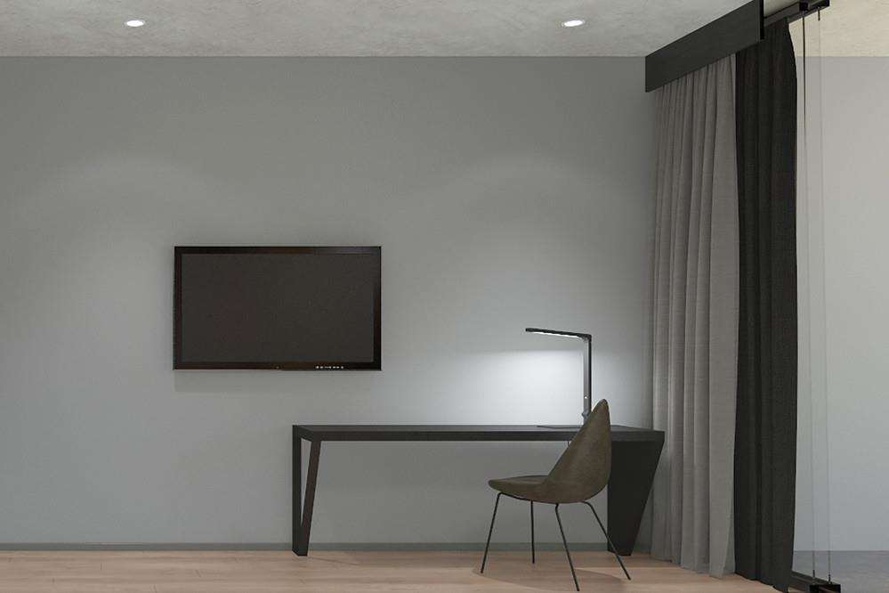 Crystalbrook Vincent Hotel Brisbane Ruang foto A room with a TV, a chair, a table, a curtain, and a lamp